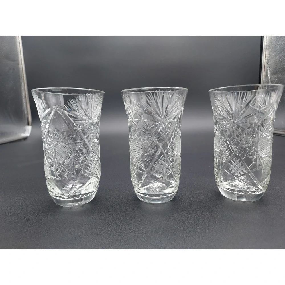 Vintage Lot of 3 Cut Glass Juice Glasses,‎ 4.5